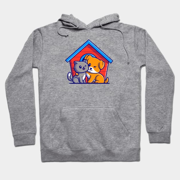 Cute Cat And Dog Cartoon Hoodie by Catalyst Labs